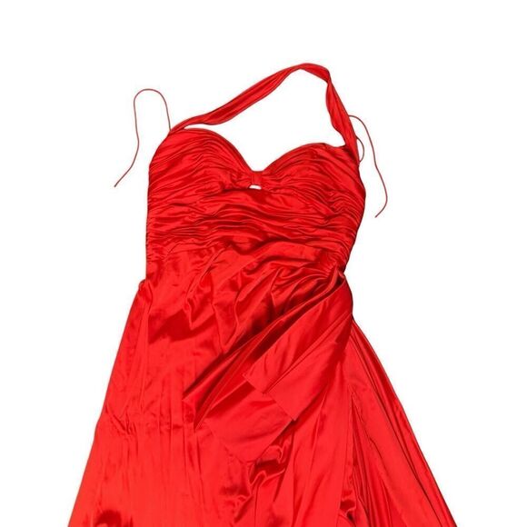 Mac Duggal Cut-Out Bow Satin Red Gown Formal Dress sz 12 - Picture 4 of 16
